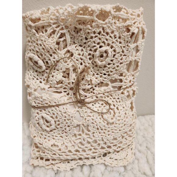 Lace Crochet Vintage Pillow Case Tan/Beige Authentic Shabby Chic Bedroom Accent - Picture 6 of 10